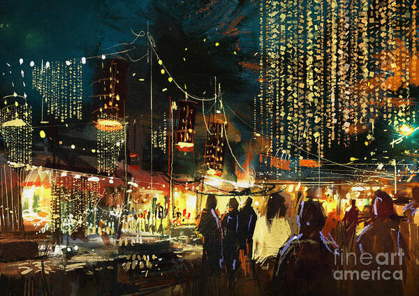 Shop Poster featuring the digital art Painting Of Shopping Street City by Tithi Luadthong
