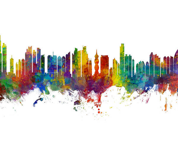 Panama City Poster featuring the digital art Panama City Skyline by Michael Tompsett