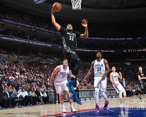 Karl-anthony Towns Poster featuring the photograph Philadelphia 76ers V Minnesota by Jesse D. Garrabrant