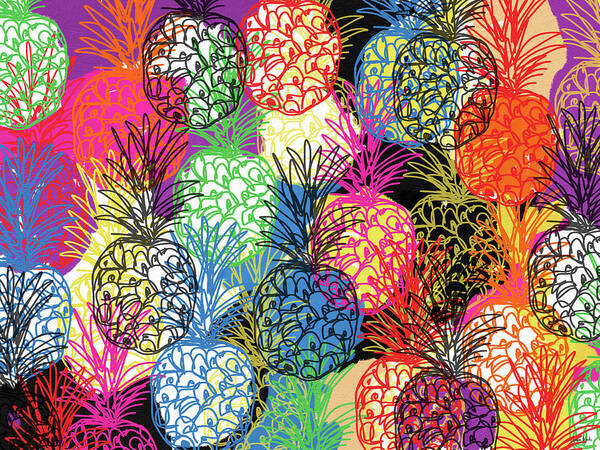 Pineapple Poster featuring the mixed media Pineapple Party- Art by Linda Woods by Linda Woods