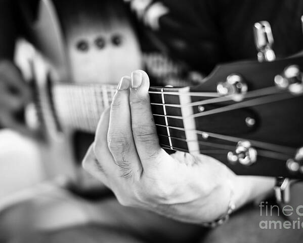 Studio Poster featuring the photograph Playing Guitar Close Up Selective by Roongsak