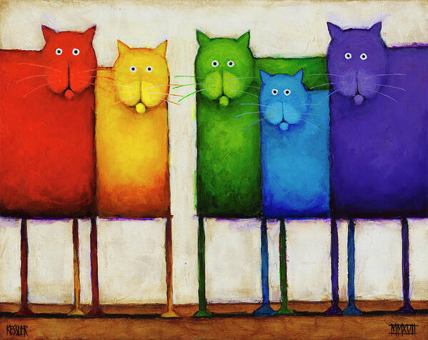 Rainbow Cats Poster featuring the painting Rainbow Cats by Daniel Patrick Kessler
