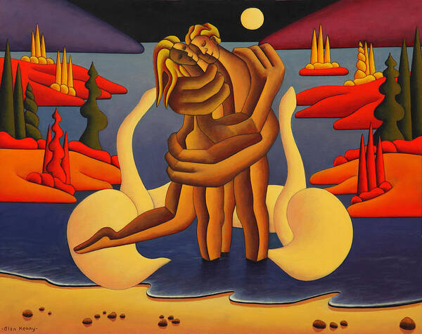 Red Poster featuring the painting Red Island Lovers by Alan Kenny