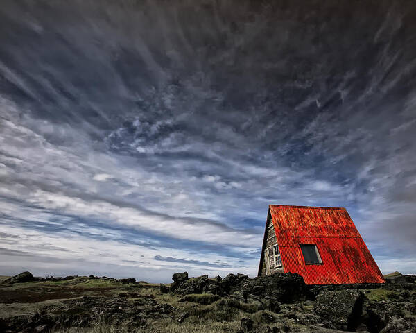 Landscape Poster featuring the photograph Red Roof Cabin by Þorsteinn H. Ingibergsson