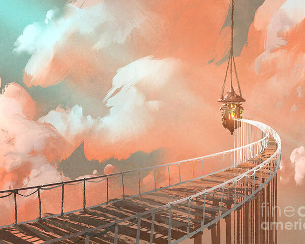 Concept Poster featuring the digital art Rope Bridge Leading To The Hanging by Tithi Luadthong
