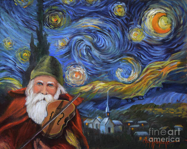 Santa Claus Poster featuring the painting Santa Claus And Starry Night by Cheri Wollenberg