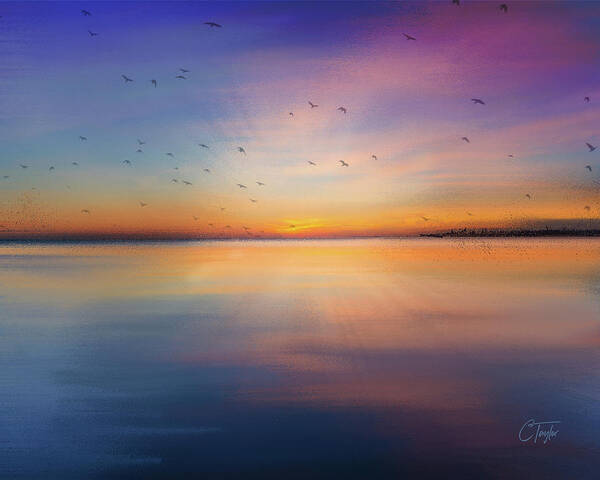 Seascape Poster featuring the mixed media Sapphire Sunset by Colleen Taylor