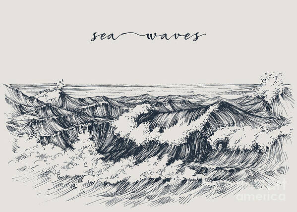 Tide Poster featuring the digital art Sea Or Ocean Waves Drawing Sea View by Danussa