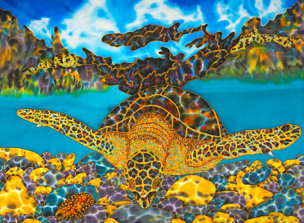 Sea Turtle Poster featuring the painting Sea Turtle and Atlantic Cowrie Shell by Daniel Jean-Baptiste
