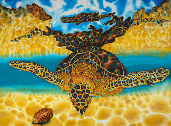 Sea Turtle Poster featuring the painting Sea Turtle and Sea Shell by Daniel Jean-Baptiste