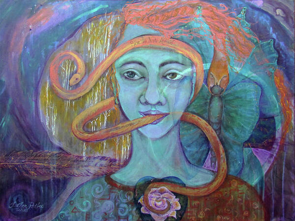 Shamanic Painting. Visionary Painting. Snake Symbolism Poster featuring the painting She Is Not Afraid of Transformation by Feather Redfox