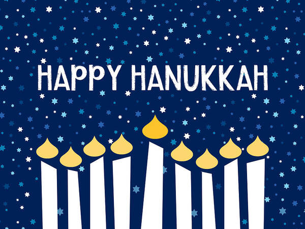 Hanukkah Poster featuring the mixed media Starry Night Menorah- Art by Linda Woods by Linda Woods