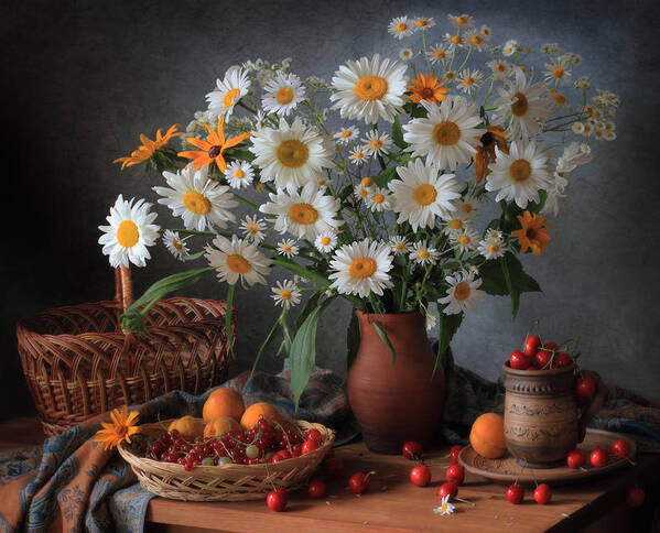 Still-life Poster featuring the photograph Still Life With A Bouquet Of Daisies by Tatyana Skorokhod (??????? ????????)