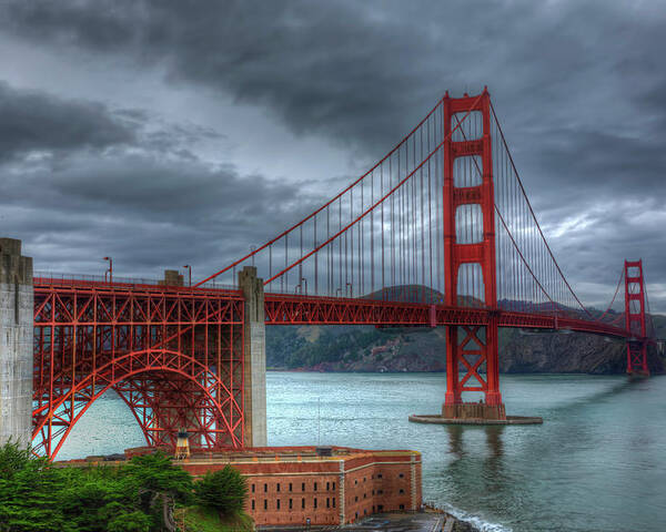 Landscape Poster featuring the photograph Stormy Golden Gate Bridge by Harry B Brown