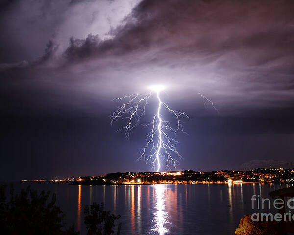 Flare Poster featuring the photograph Storm On The Coast Of Adriatic Croatia by Janjar