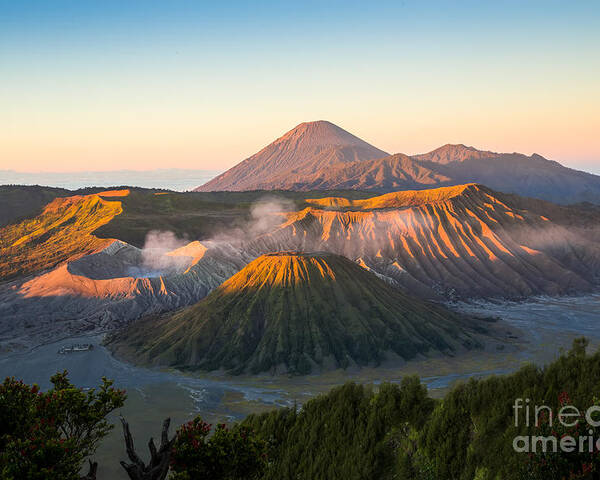 Sunshine Poster featuring the photograph Sunrise At Mount Bromo Volcano by Twstock