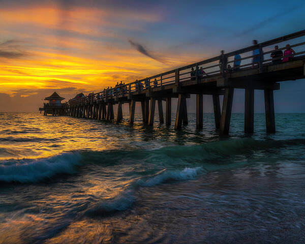 Naples Poster featuring the photograph Sunset On Naples Pier by Owen Weber