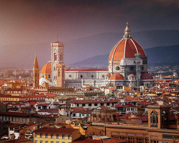 Florence Poster featuring the photograph Sunset Over Florence Duomo Italy by Carol Japp