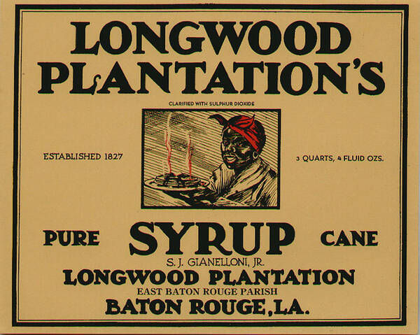 Longwood Plantation's Pancake Syrup Tin CAN LABEL Black Americana Baton Rouge #2