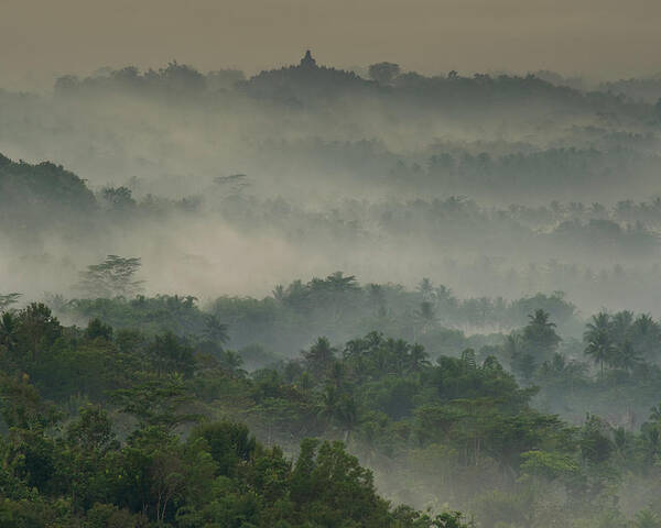 Borobudur Poster featuring the photograph Temple In The Mist by Karsten Wrobel