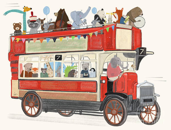 Nursery Wall Art Poster featuring the painting The Big Red Party Bus by Bri Buckley