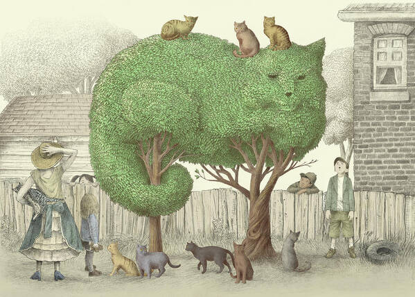 Cat Poster featuring the drawing The Cat Tree by Eric Fan