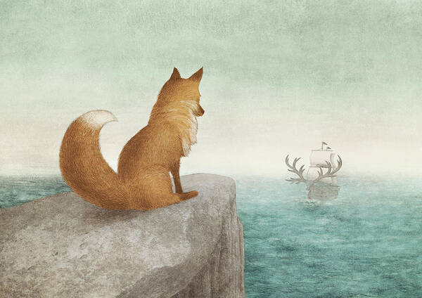 Fox Poster featuring the drawing The Day the Antlered Ship Arrived by Eric Fan