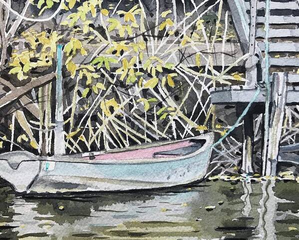 Watercolor Poster featuring the painting The Grey Skiff in Fall by Luisa Millicent