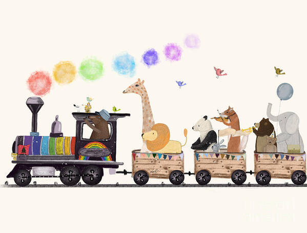 Childrens Poster featuring the painting The Rainbow Train by Bri Buckley