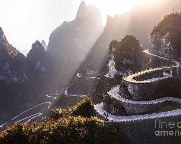 Door Poster featuring the photograph The Winding Road Of Tianmen Mountain by Kikujungboy