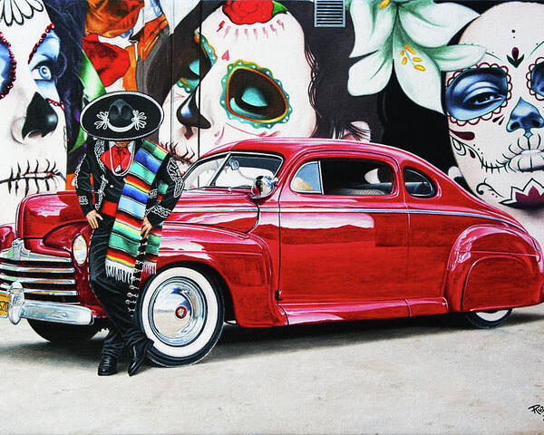 Hot Rod Poster featuring the painting Tres Flores by Ruben Duran