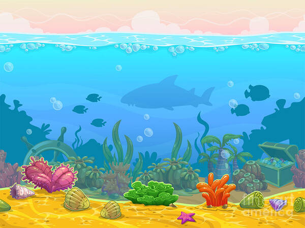 Play Poster featuring the digital art Underwater Seamless Landscape by Lilu330