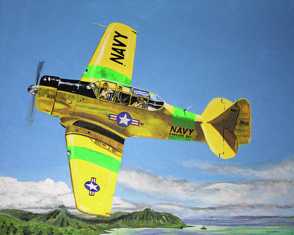 Airplane Poster featuring the painting U S Navy S N J 6- Kaneohe Bay by Karl Wagner