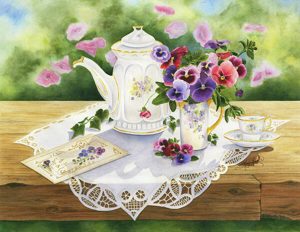 Victorian Tea In The Garden Poster featuring the painting Victorian Tea In The Garden by Mary Irwin