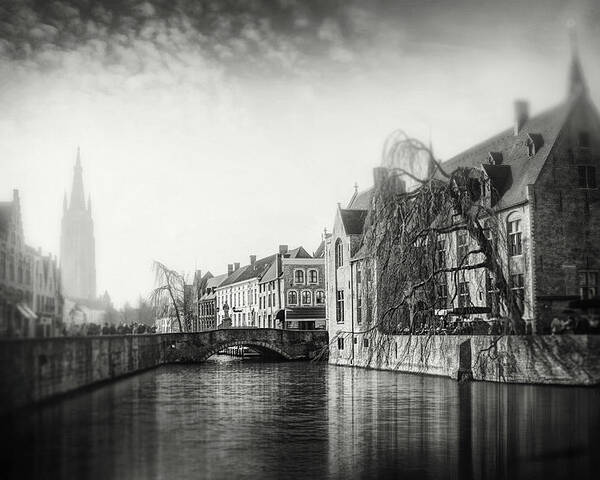 Bruges Poster featuring the photograph Vintage Bruges Belgium Black and White by Carol Japp