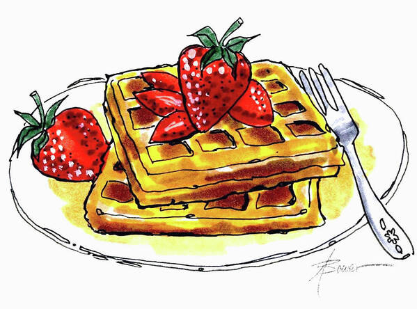 Waffles Poster featuring the painting Waffles and Strawberries by Adele Bower
