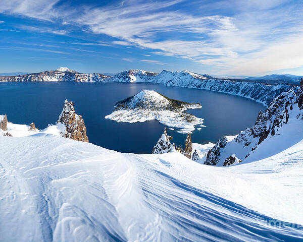 Cliffs Poster featuring the photograph Winter Scene At Crater Lake Volcano by Matthew Connolly
