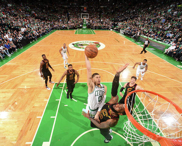 Playoffs Poster featuring the photograph Jayson Tatum and Lebron James by Brian Babineau
