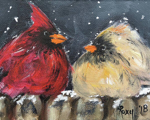 Cardinals Poster featuring the painting Love at First Flight by Roxy Rich
