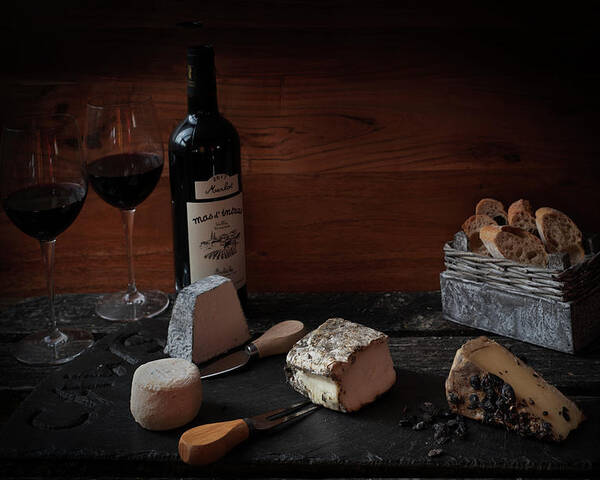 Cheese Poster featuring the photograph Old Maestra French Cheese and Wine by Jean Gill