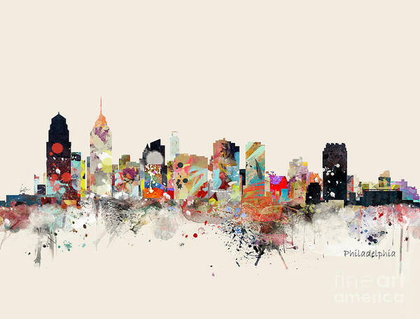 Philadelphia Poster featuring the painting Philadelphia City Skyline by Bri Buckley