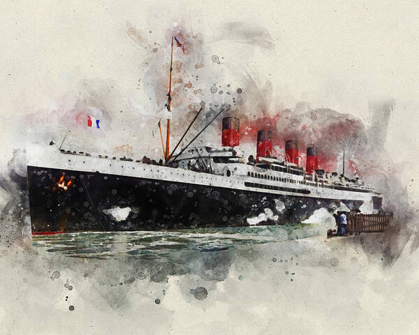 Steamer Poster featuring the digital art S.S. France 1910 by Geir Rosset