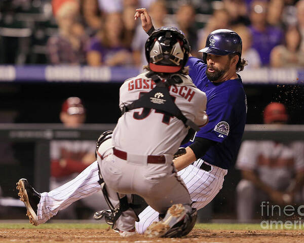 Baseball Catcher Poster featuring the photograph Todd Helton and Jordan Pacheco by Doug Pensinger