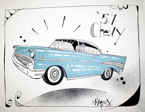  Poster featuring the drawing 1957 Chevy by Phil Mckenney