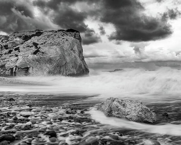 Seascape Poster featuring the photograph Seascape with windy waves during stormy weather. by Michalakis Ppalis