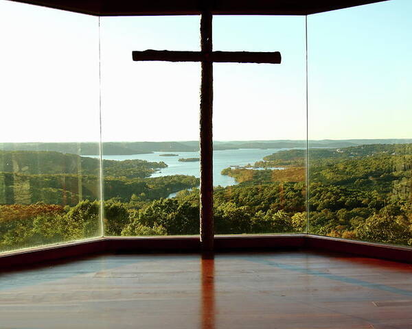 Table Rock Lake Poster featuring the photograph Top of the Rock Stone Chapel by Lens Art Photography By Larry Trager