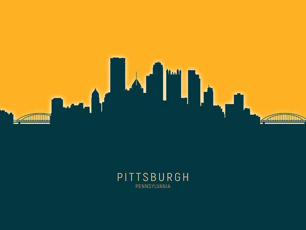 Pittsburgh Poster featuring the digital art Pittsburgh Pennsylvania Skyline by Michael Tompsett