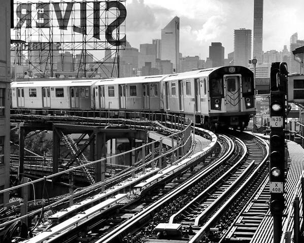 New York City Subway Poster featuring the photograph 7-Scape No. 9 - Under the Silvercup Sign by Steve Ember