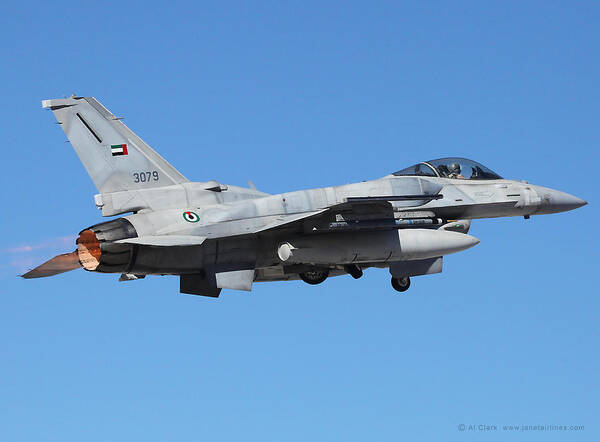 Falcon Poster featuring the photograph UAE Block 60 F-16 Departing Nellis AFB by Custom Aviation Art