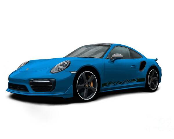 Sports Car Poster featuring the digital art 911 Turbo S Blue by Moospeed Art